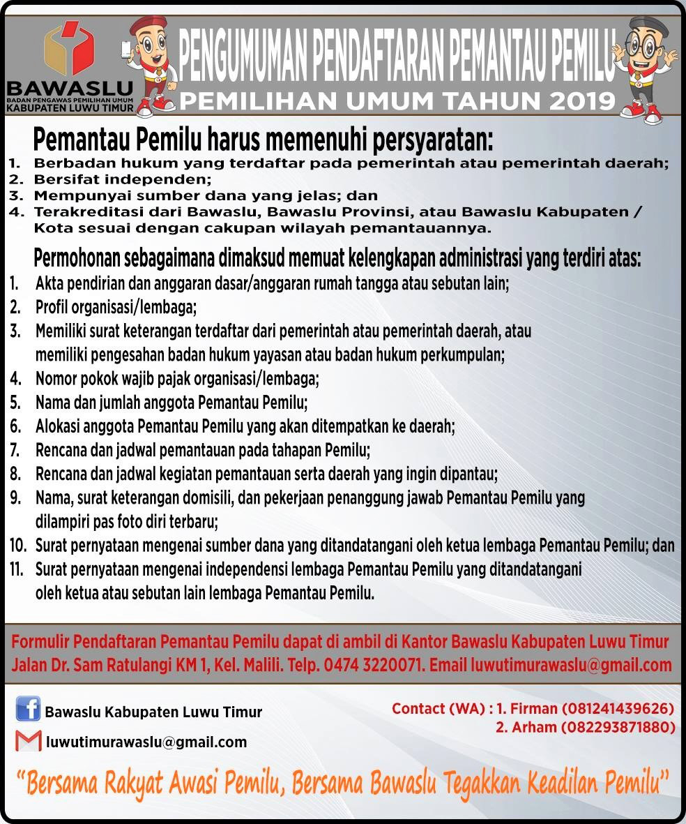 Pengumuman Pendaftaran Pemantau Pemilu