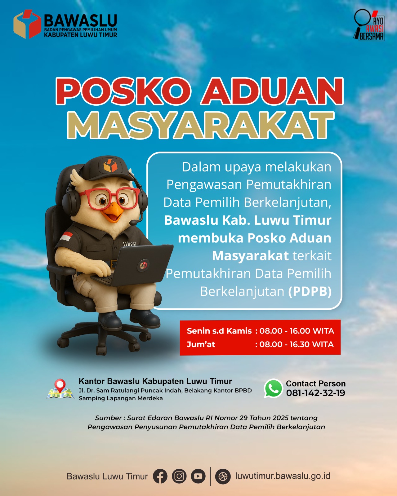 Bawaslu Luwu Timur resmi membuka posko aduan masyarakat terkait pemutakhiran data pemilih berkelanjutan