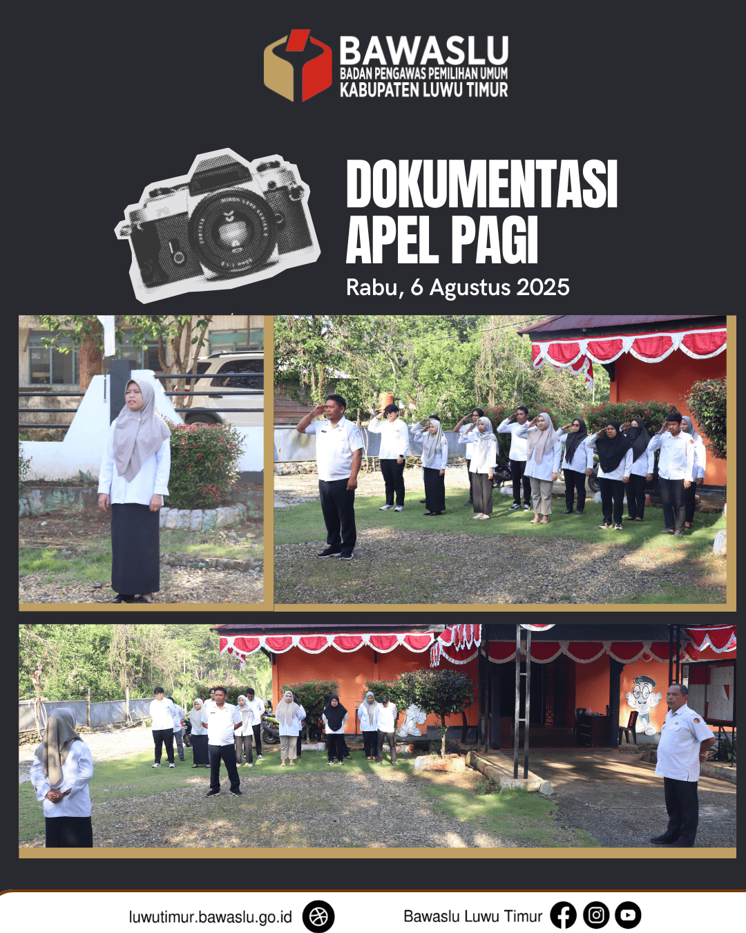 Kepala Sekretariat Lenny Thalib Pimpin Apel Pagi di Halaman Kantor Bawaslu Luwu Timur, Rabu (6/8/2025)